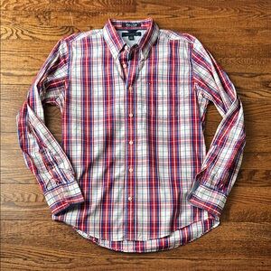 Tommy Hilfiger Red and Blue Casual Button Down Shirt